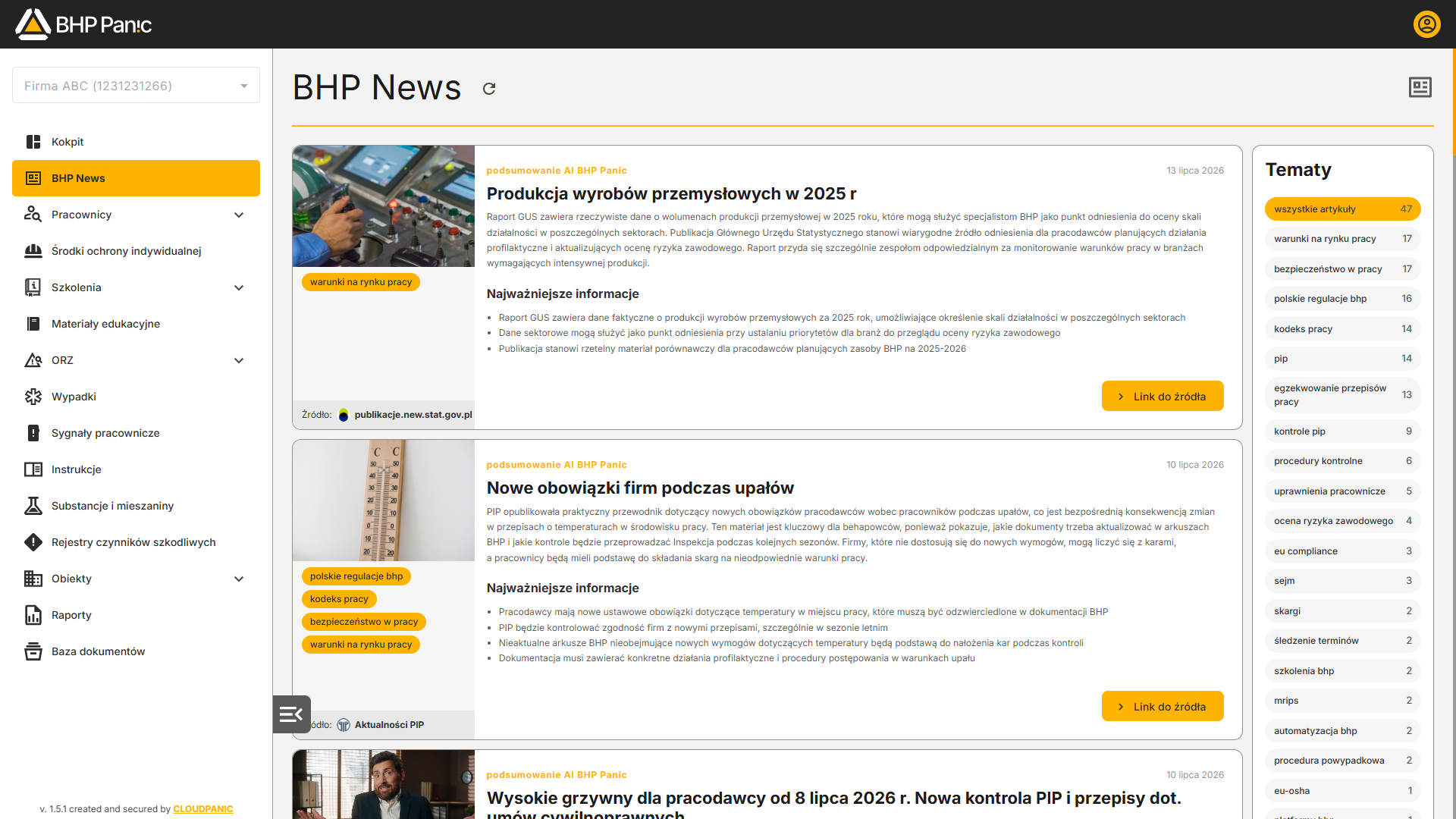 Kanał aktualności BHP News w&nbsp;BHP Panic