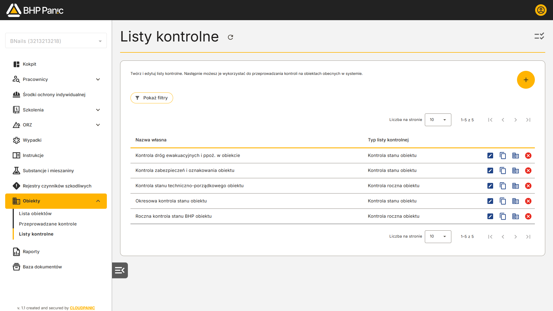 Szablony list kontrolnych do przeprowadzania kontroli obiektów