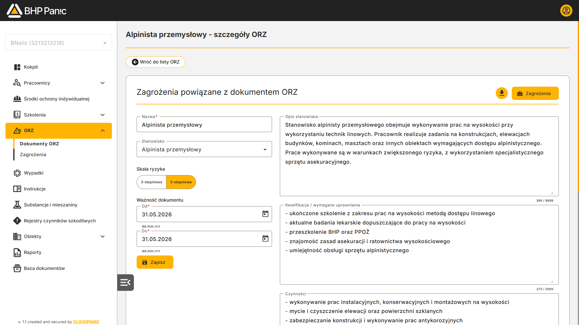 Edycja oceny ryzyka zawodowego (ORZ) – formularz metodą PN-N-18002