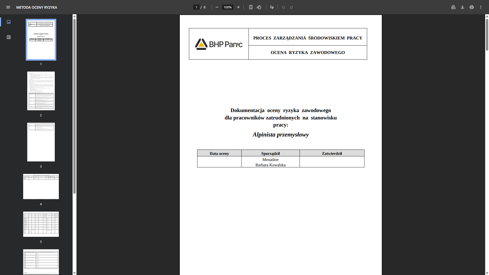 Dokument oceny ryzyka zawodowego w&nbsp;formacie PDF