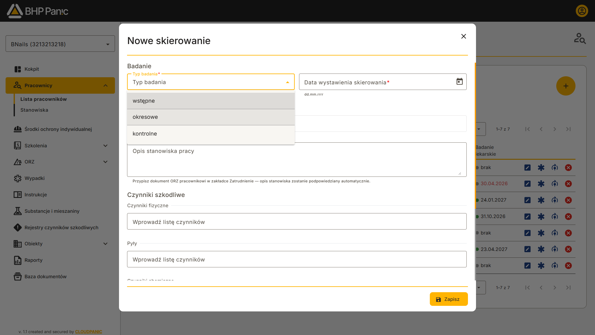 Nowe skierowanie na badanie lekarskie – formularz