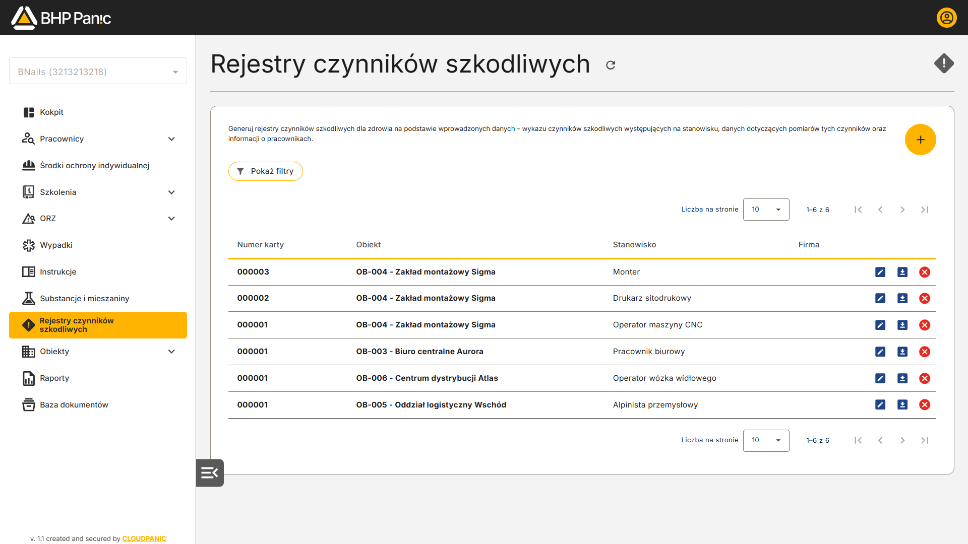 Lista rejestrów czynników szkodliwych i&nbsp;uciążliwych w&nbsp;środowisku pracy