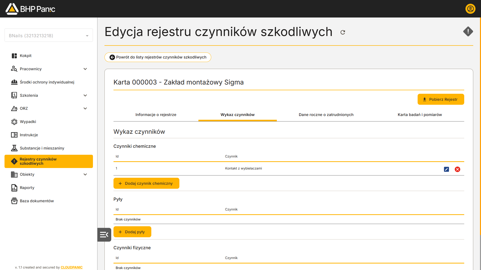 Wykaz czynników chemicznych, fizycznych i&nbsp;pyłów