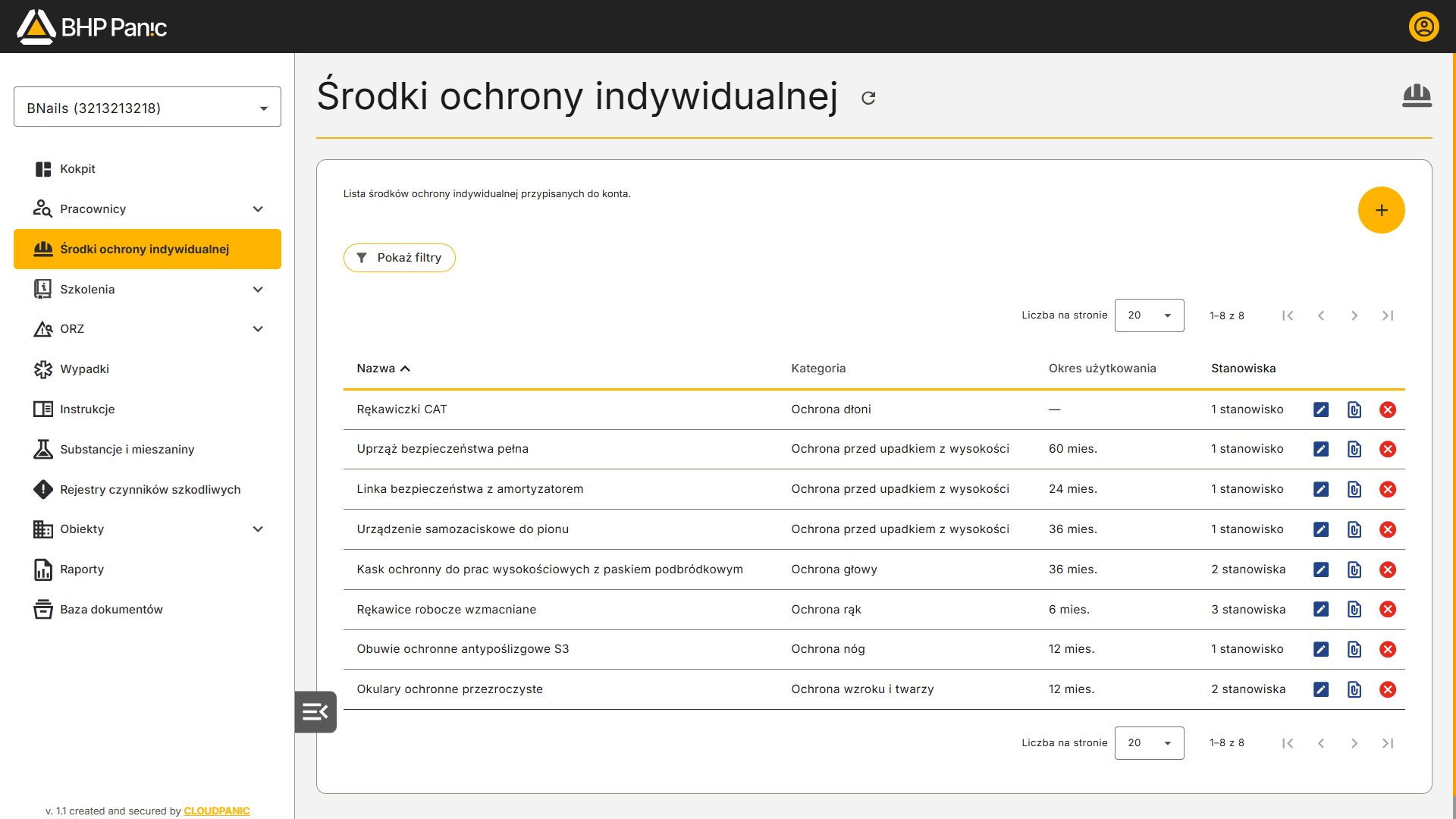 Lista środków ochrony indywidualnej (ŚOI) w&nbsp;ewidencji
