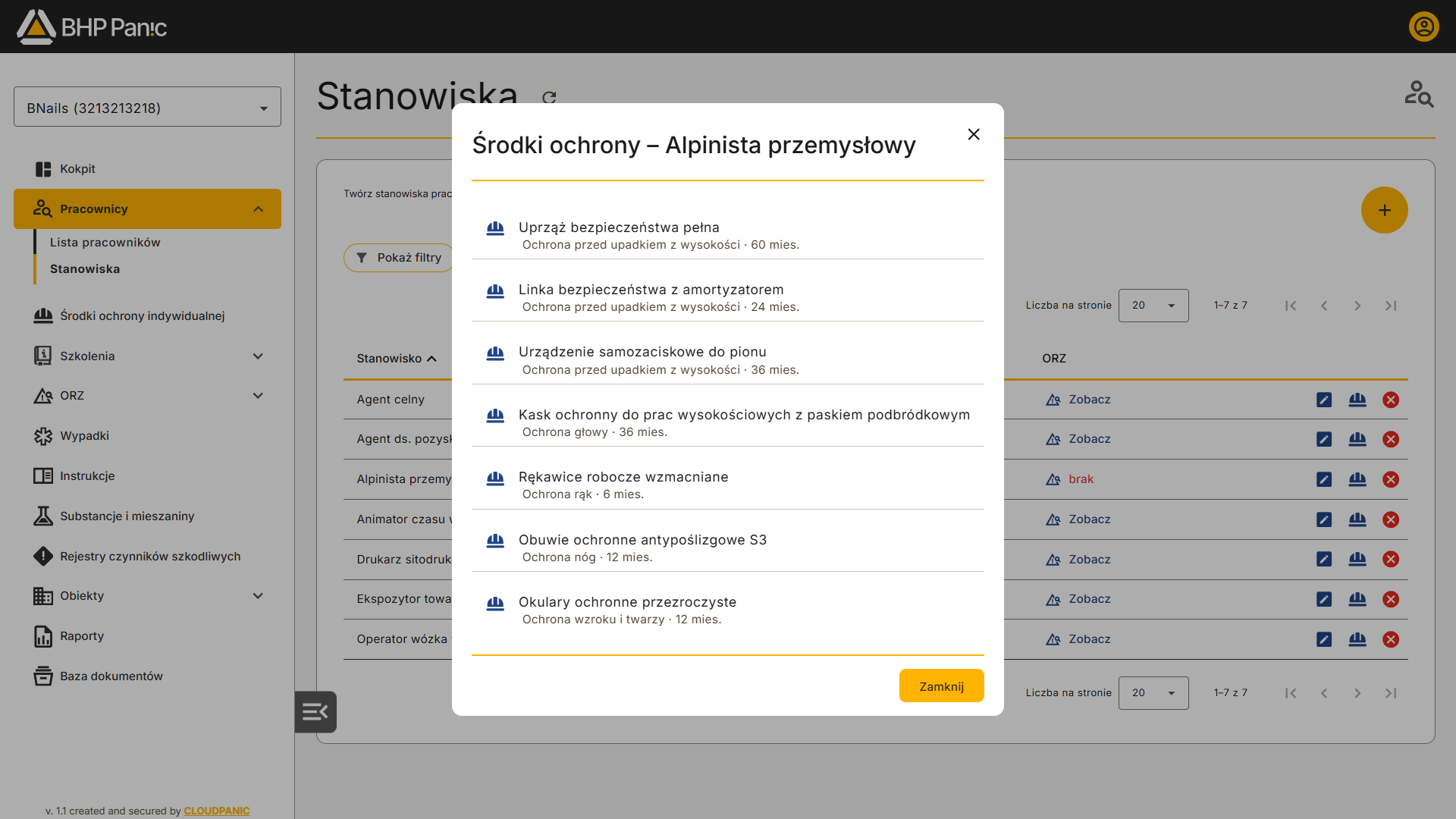 Stanowisko pracy z&nbsp;przypisanymi środkami ochrony indywidualnej