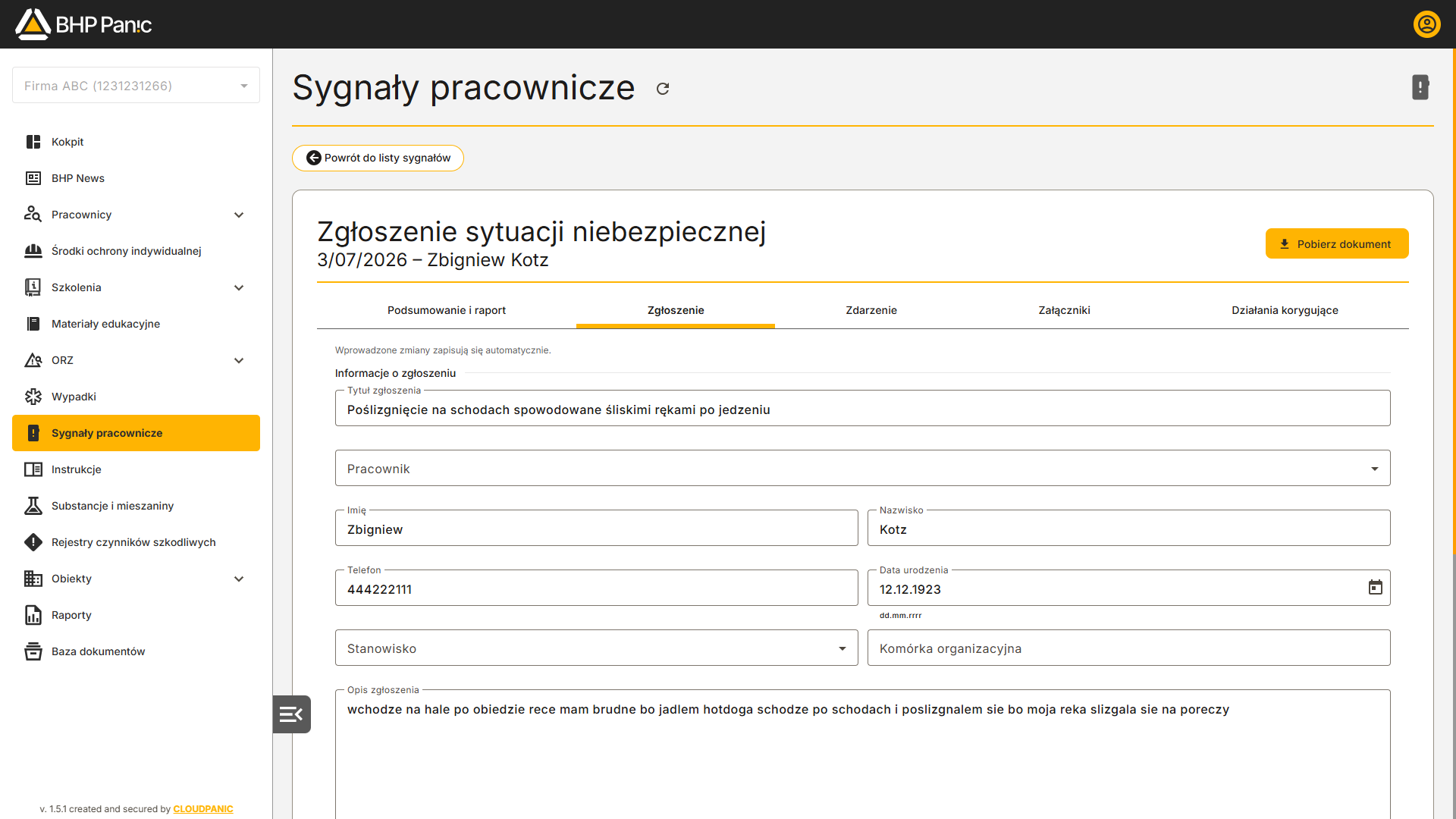Formularz zgłoszenia niebezpiecznej substancji