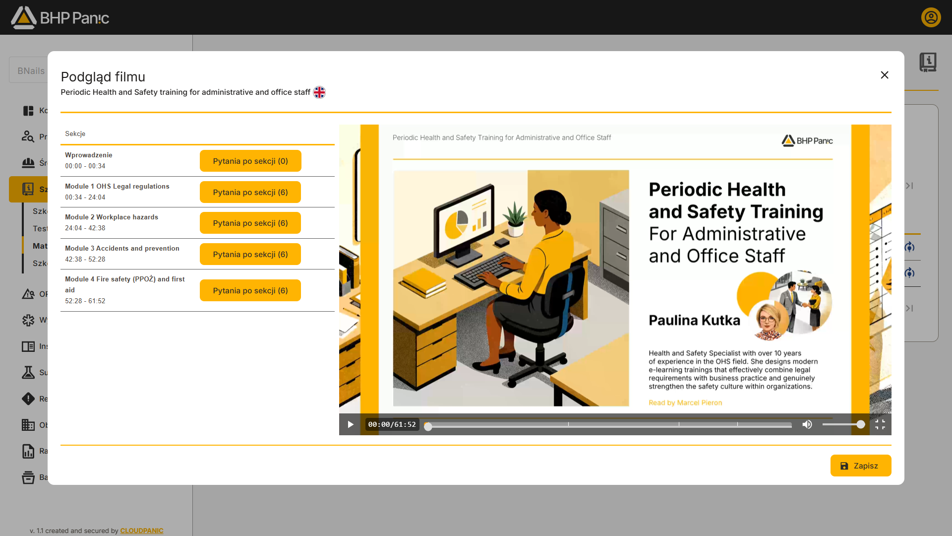 Szkolenie BHP online – platforma e-learningowa, wersja angielska