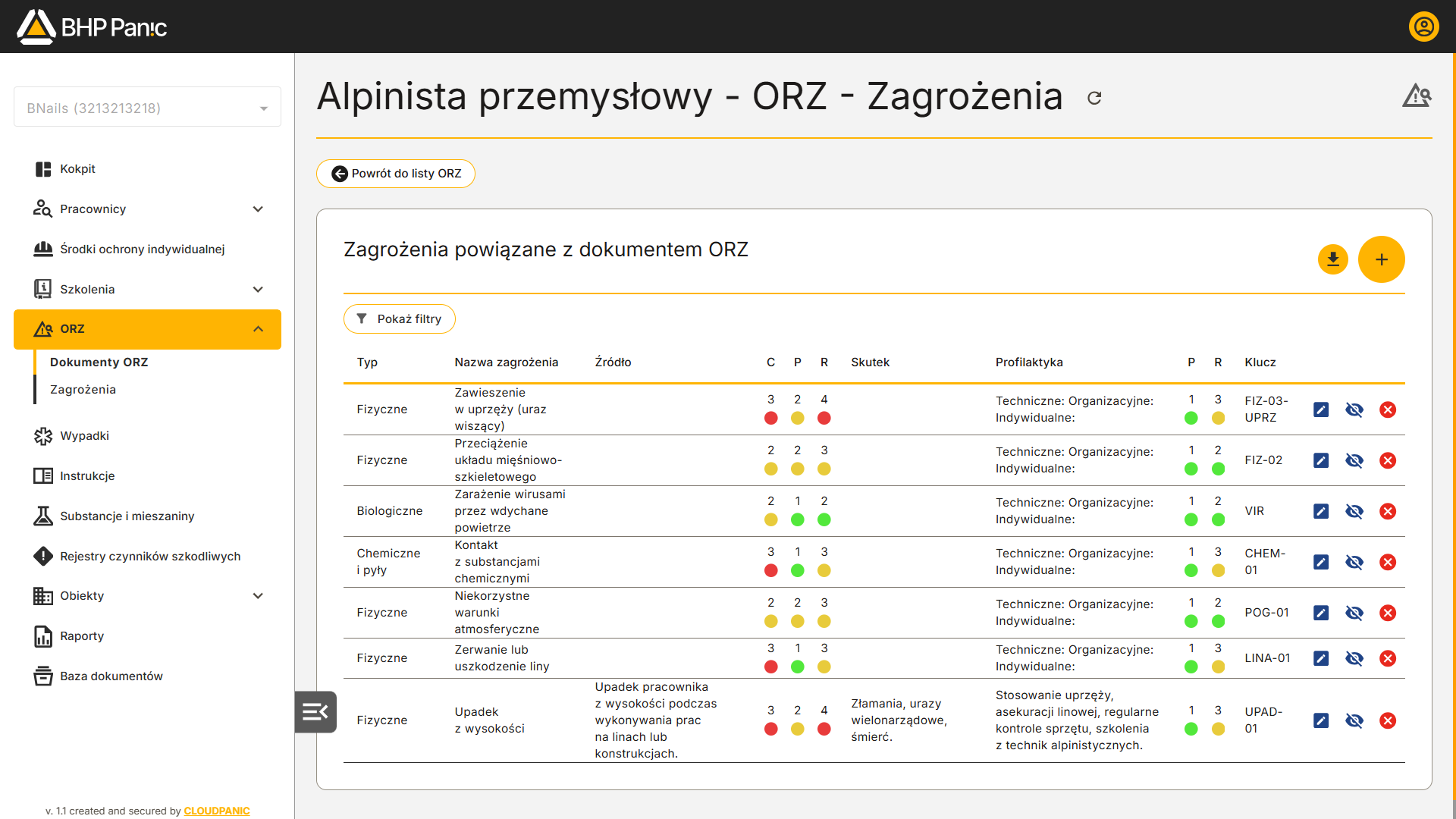 Lista zagrożeń wybranych w&nbsp;ocenie ryzyka zawodowego na stanowisku